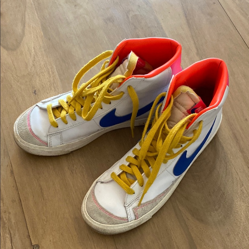Nike White and Blue High-Top Sneakers